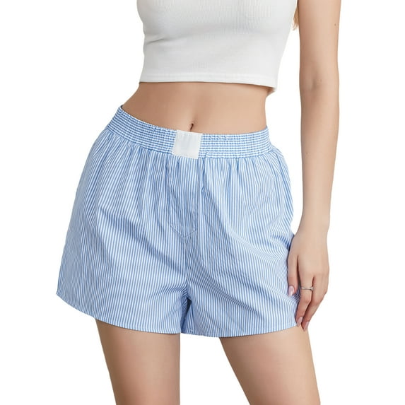 Women Y2K Striped Shorts Elastic Waist Cute Pajama Boxer Shorts Summer Pinstripe Lounge Pj Sleep Short Bottom Sleepwear