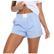 SXYPAYXS Women Y2K Striped Shorts Elastic Waist Cute Pajama Boxer Shorts Summer Pinstripe Lounge Pj Sleep Short Bottom Sleepwear