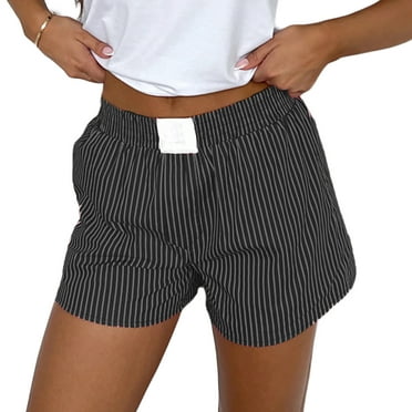 Women Y2K Striped Shorts Elastic Waist Cute Pajama Boxer Shorts Summer Pinstripe Lounge Pj Sleep Short Bottom Sleepwear