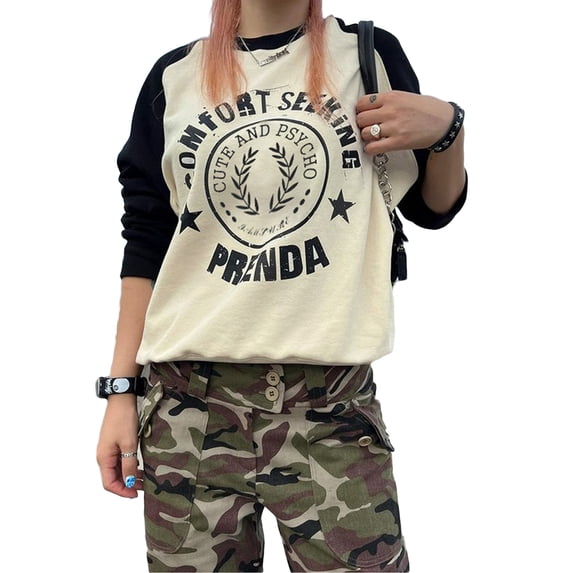 Women Y2K Sweatshirt Graphic Butterfly Print Pullover Shirt Tops Long Sleeve Crewneck Jumper 90s E-Girls Streetwear (Creamy, S)