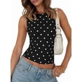 thumbnail image 1 of Women Y2K Tops Polka Dot Shirt Sleeveless Vintage Camisole Crew Neck Crop Tops Going Out Streetwear Black L, 1 of 9