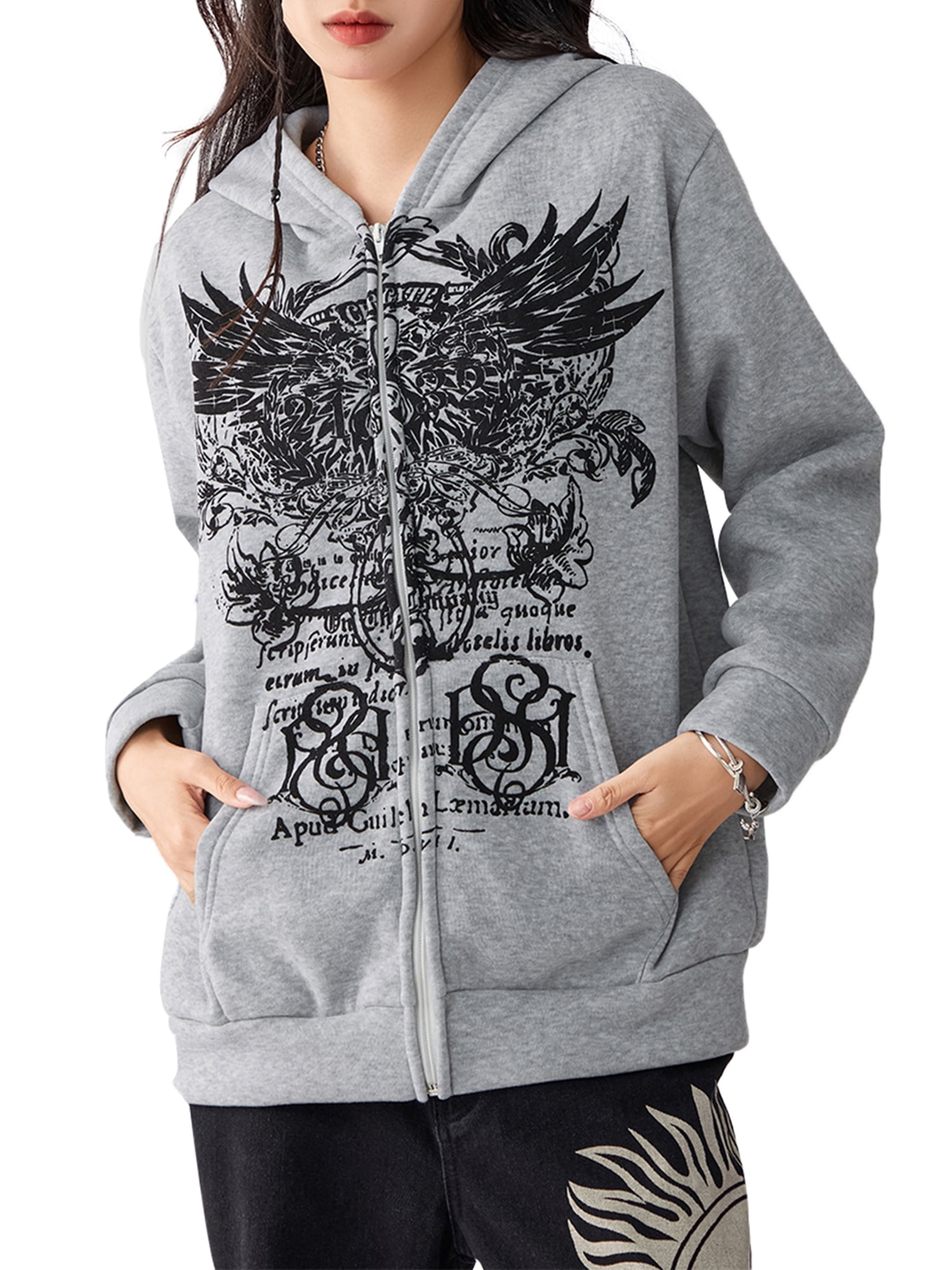 Women Y2K Zip Up Hoodies Grunge Graphic Sweatshirt Jacket