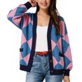 thumbnail image 1 of Women Y2k Cardigan Sweaters Argyle Long Sleeve Open Front Knitted Sweaters (Purple XL), 1 of 5