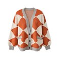 thumbnail image 1 of Women Y2k Cardigan Sweaters Argyle Long Sleeve Open Front Knitted Sweaters (Red L), 1 of 5