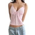 thumbnail image 1 of Women Y2k Babydoll Top Lace Ruffle V Neck Spaghetti Strap Peplum Tank Tops Pink S, 1 of 9