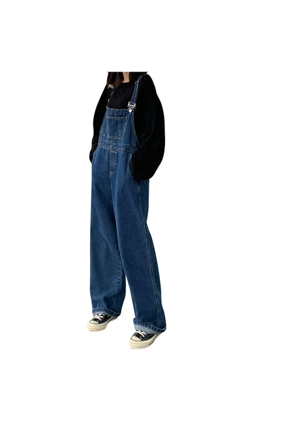 Women Y2k Baggy Barrel Jeans Overalls Wide Leg Denim Pants Bib Overalls Jumpsuit Boyfriend Patchwork,Blue,M