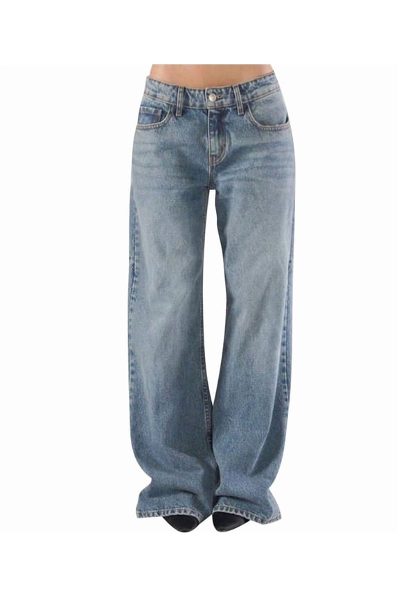 Women Y2k Baggy Jeans Loose Fit Boyfriend Straight Wide Leg Jeans Trendy Stretch Long Denim Pants Light Blue M