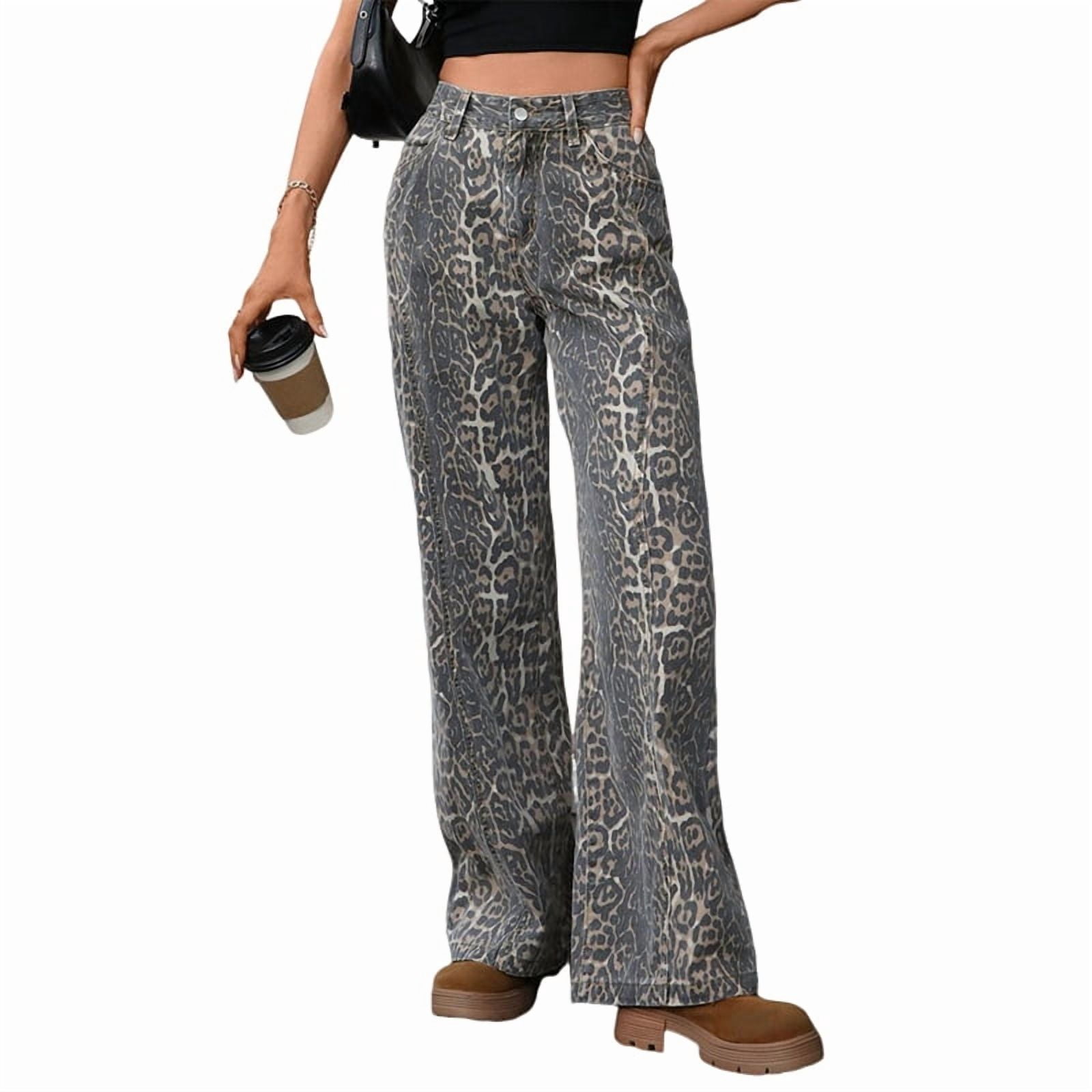 denim wide-leg casual patchwork python pants | wide... Women Y2k Baggy Wide Leg Mid Rise Leopard Boyfriend Denim Pants ...