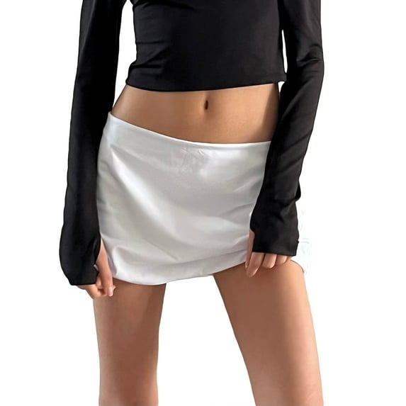 Women Y2k Basic Mini Skirt Low Waist A-line Casual Solid Stretchy Girls Aesthetic Short Bodycon Skirts