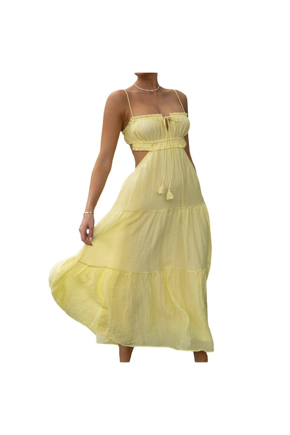 Women Y2k Bodycon Long Dress Spaghetti Strap Low Cut Dress Sexy Backless High Split Maxi Dress Clubwear