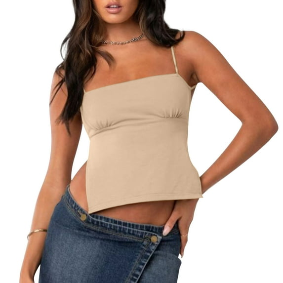 Women Y2k Cami Shirt Sexy Spaghetti Strap Crop Top Backless Going Out Camisole Vest Tank Tops