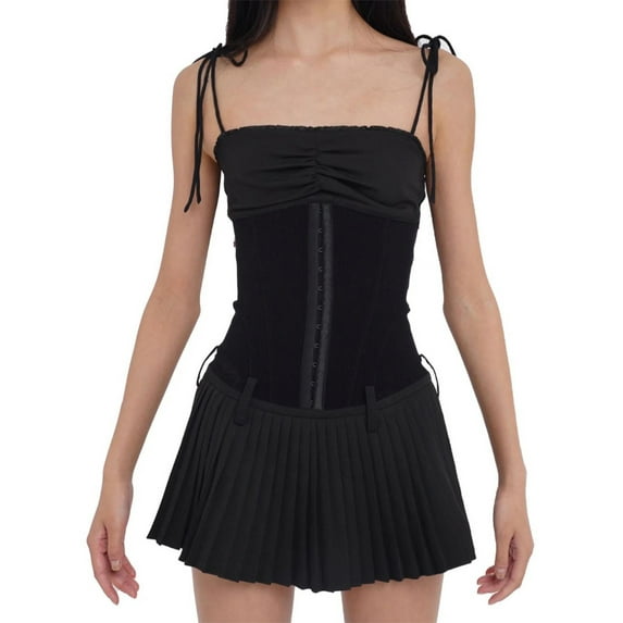Women Y2k Corset Dress Spaghetti Strap Mini Dress Low Waist Pleated Slim Fit Dress Club Streetwear