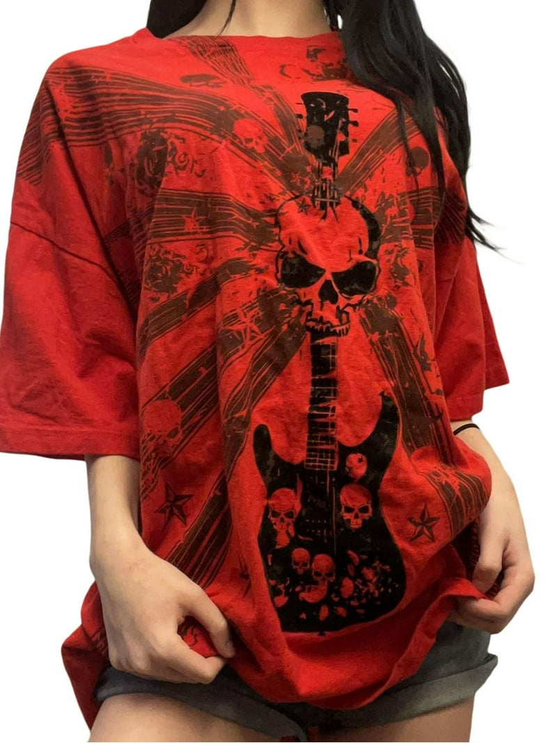 トップス Y2K fairy grunge scull border T-shirt Fairy Grunge Shirt for Women Y2K Vintage Graphic Skeleton