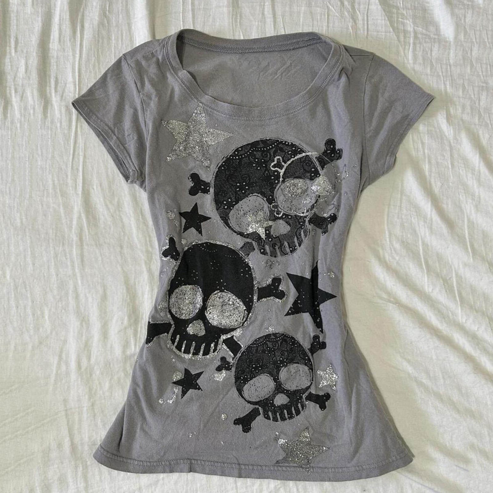 Women Y2k Fairy Grunge 2000s Short Sleeve Top Whimsy Twee Harajuku 