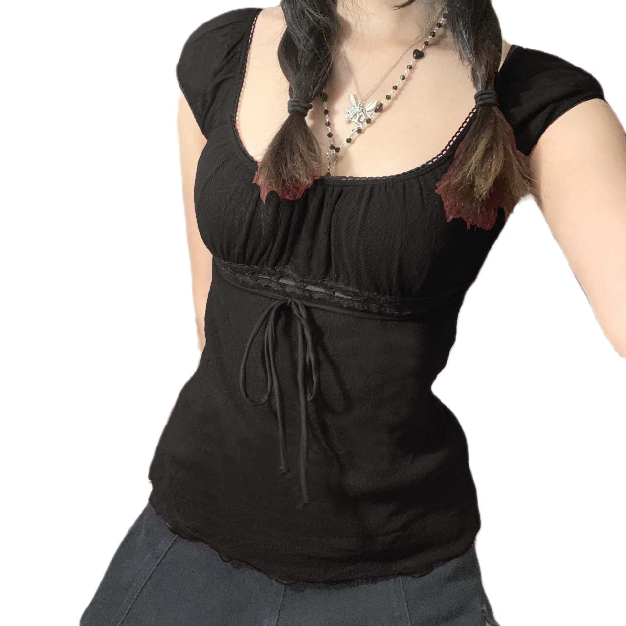 Women's Jacquard Heart Pajama Set Lace Trim Square Neck Short Sleeve Top and Shorts 2 Piece Lounge Set main image 0
