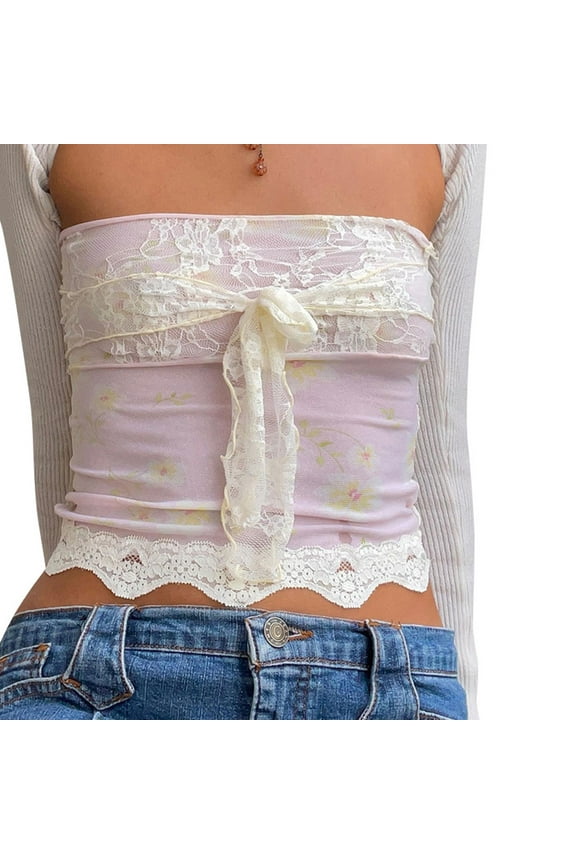 Women Y2k Fairy Grunge Strapless Tube Top Summer Sleeveless Off Shoulder Bustier Corset Crop Tanks Top Party Clubwear