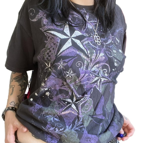 Women Y2k Fairy Grunge T-shirt Gothic Tops Casual Short Sleeve Graphic Print Tees Aesthetic Clothes