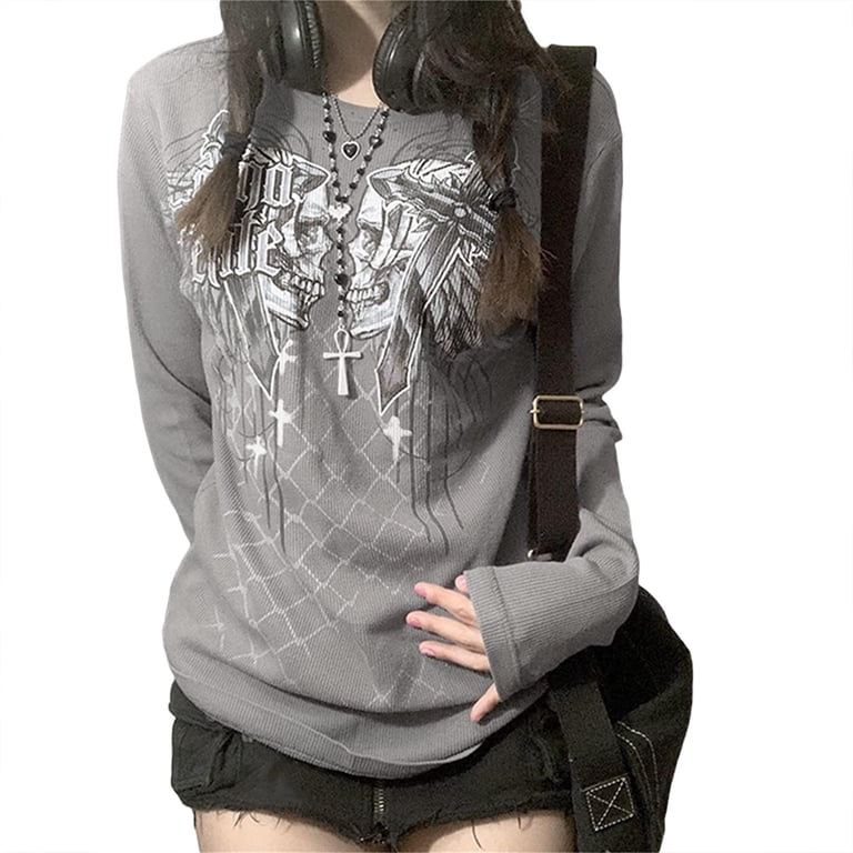 Y2K Fairy Grunge Long Sleeve Crop Top - Vintage Graphic Tee For Women & Teen Girls