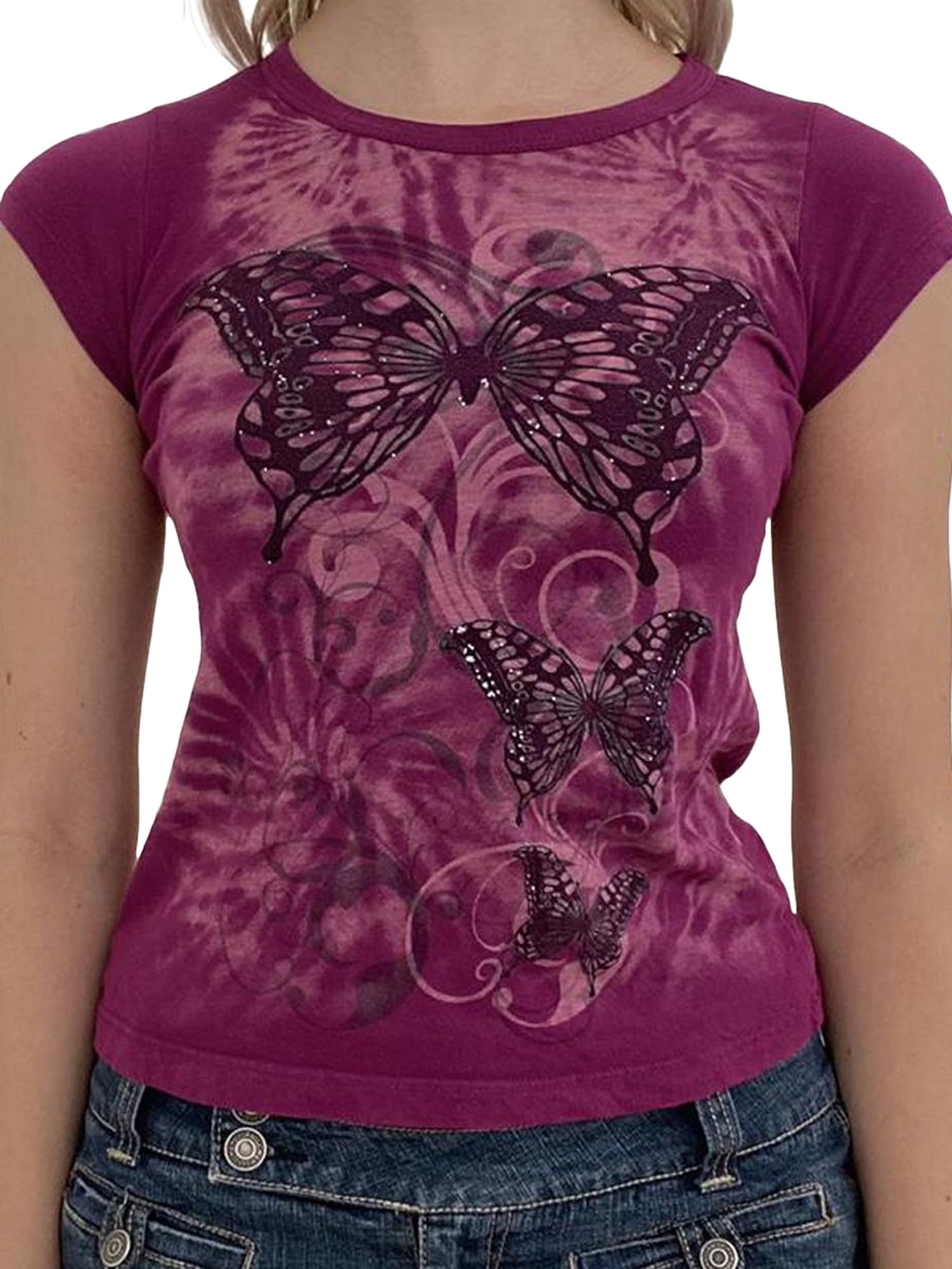 Women Y2k Fashion Top Teen Girl Clothes Cute Graphic Print Crop Top Tee T-Shirt E Girl Aesthetic Clothing