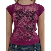 Women Y2k Fashion Top Teen Girl Clothes Cute Graphic Print Crop Top Tee T-Shirt E Girl Aesthetic Clothing