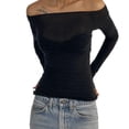 thumbnail image 1 of Women Y2k Flared Long Sleeve Off-shoulder Crop Tops See-through Mesh T-shirt Aesthetic Streetwear, 1 of 5