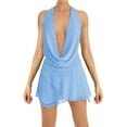 thumbnail image 1 of Women Y2k Halter Mini Dress Solid Color Sleeveless Mesh Cowl Neck Backless Dress Party Clubwear, 1 of 7