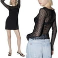 thumbnail image 1 of Women Y2k Lace See Through Long Sleeve Tees Sexy Slim Fitted Crop Top Solid Color Stretchy Fashion Shirts Outfit, 1 of 6