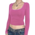 Women Y2k Lace Trim Crop Tops Slim Fit Fairy Grunge Aesthetic TShirts