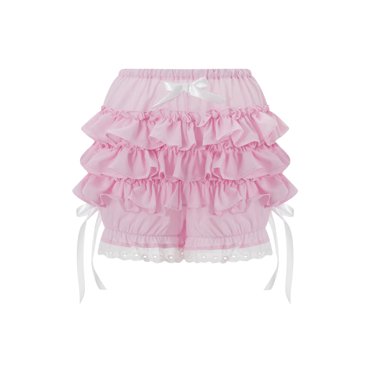 NUFIWI Women’s Y2K Lolita Bloomers – Ruffle Pumpkin Shorts, High Waist, Lace Trim, Layered Design
