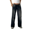 thumbnail image 1 of Women Y2k Low Rise Baggy Jeans Loose Fit Boyfriend Straight Wide Leg Jeans Trendy Stretch Long Denim Pants Ash Gray XS, 1 of 10