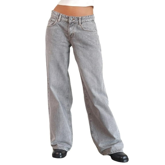 Women Y2k Low Rise Baggy Jeans Loose Fit Boyfriend Straight Wide Leg Jeans Trendy Stretch Long Denim Pants