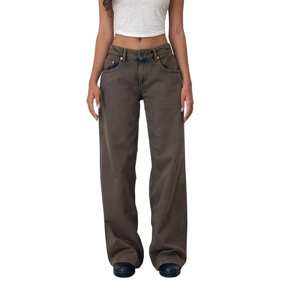 Women Y2k Low Rise Baggy Jeans Loose Fit Boyfriend Straight Wide Leg Jeans Trendy Stretch Long Denim Pants