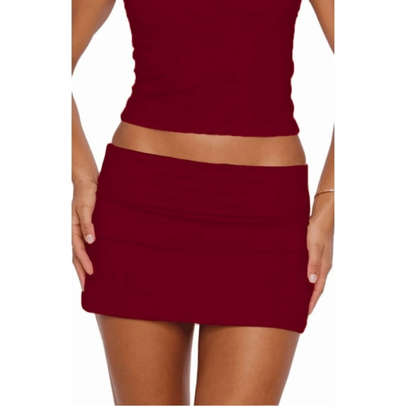Women Y2k Mini Skirt Summer Bodycon Micro Skirts Casual Fold over Low Rise Skirt Clubwear Streetwear