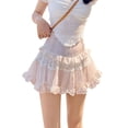 thumbnail image 1 of Women Y2k Mini Skirt Summer Fairycore High Waist Lace Patchwork Ruched Ruffle Skirt for Teen Girls, 1 of 5