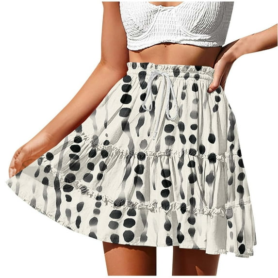 Women Y2k Mini Skirt Summer Pleated Floral Puffy Short Skirt Ruffle Hem A Line Flared Skirts