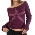 thumbnail image 1 of Women Y2k Off Shoulder Sweater Vintage Floral Graphic Long Sleeve Knit Pullover Slim Streetwear  Red M, 1 of 7