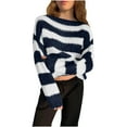 thumbnail image 1 of Women Y2k Oversized Striped Sweater Color Block Crewneck Pullover Ribbed Knit Jumper 2025 Fall Knitwear Tops, 1 of 7