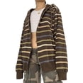 thumbnail image 1 of Women Y2k Oversized Zip Up Hooded Jacket Striped Long Sleeve Sweatshirt Spring Fall Streetwear, 1 of 6
