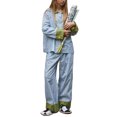 thumbnail image 1 of Women Y2k Pajama Set Striped Contrast Color Long Sleeve Sleepwear Lounge Sets Homewear Nightwear, 1 of 5