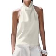 thumbnail image 1 of Women Y2k Satin Halter Tank Tops Cute High Mock Neck Backless Silk Cami Open Back Camisole Going Out Tops, 1 of 6
