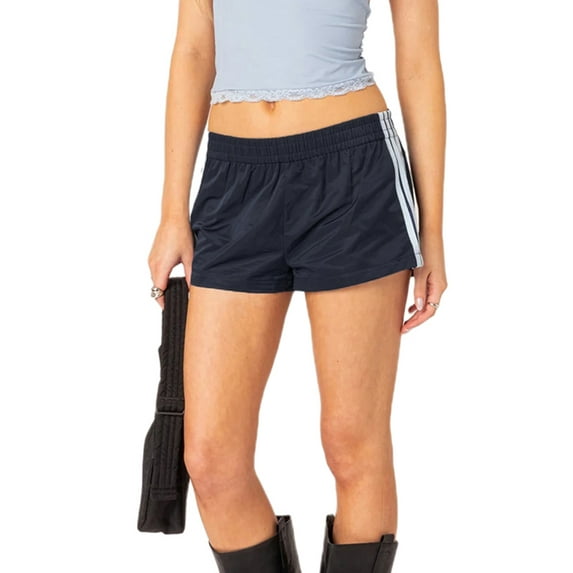 Women Y2k Side Striped Shorts Elastic Wide Leg Sweat Shorts Casual Sports Shorts Workout Joggers