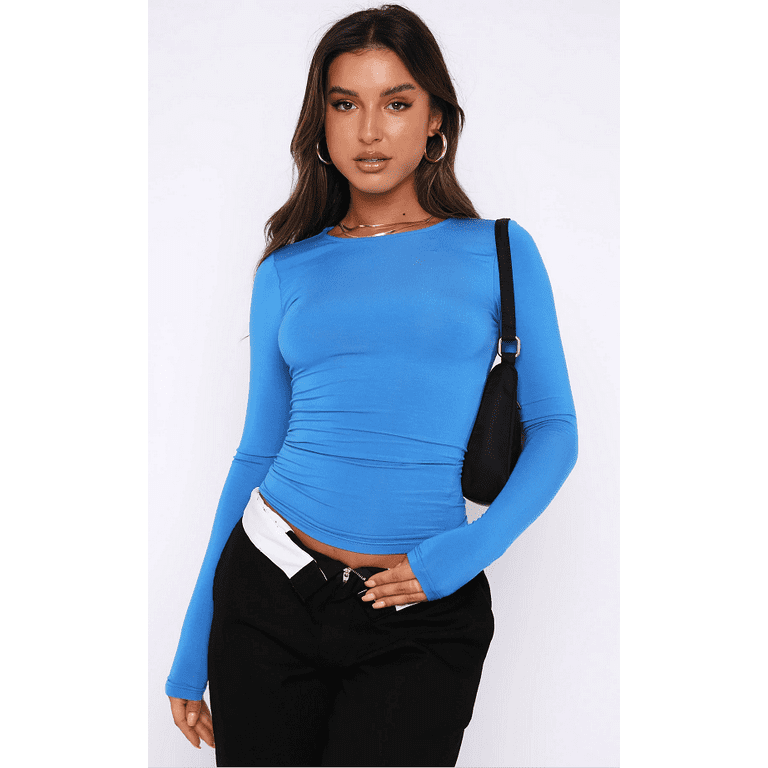 Women Y2k Slim Fit Pullover Crop Tops Long Sleeve Bodycon Cut Out Shirt Vintage 90s Ribbed Blouse Streetwear