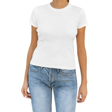 Women Y2k Slim Fit Tee Shirt Summer Solid Color Round Neck Short Sleeve Crop Tops Streetwear