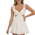 thumbnail image 1 of Women Y2k Spaghetti Strap Mini Dress Low Cut Sleeveeless Short Dress Backless Going Out Ruffle Sundress Beach Wear C-White, 1 of 6