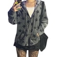 thumbnail image 1 of Women Y2k Star Print Zip Up Hoodie Oversized Long Sleeve Sweatshirt Gothic Graphic Aesthetic Punk Jacket with Pockets, 1 of 6