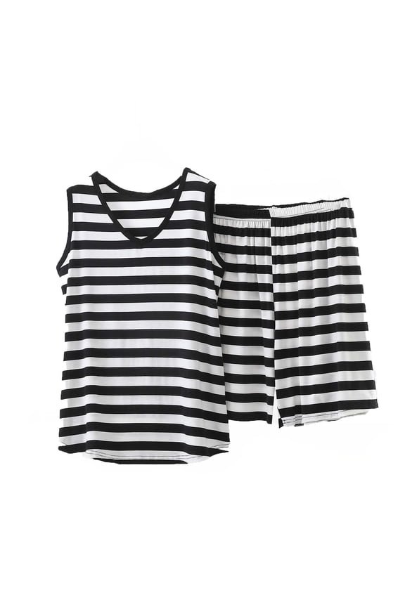 Women Y2k Striped Pajama Set Sleeveless Crop Tank Tops Soft Modal Lounge Shorts PJS 2 Piece Matching Sleepwear