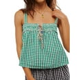 thumbnail image 1 of Women Y2k Tank Top Spaghetti Strap Peplum Camisole Sleeveless Tie Front Ruffle Hem Top Streetwear Emerald Green L, 1 of 8