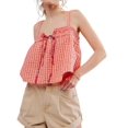 thumbnail image 1 of Women Y2k Tank Top Spaghetti Strap Peplum Camisole Sleeveless Tie Front Ruffle Hem Top Streetwear Orange Color S, 1 of 9