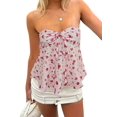 thumbnail image 1 of Women Y2k Tube Tops Strapless Floral Bandeau Vest Tie Up Sleeveless Backless Cute Tops Grunge Clothes Light Pink L, 1 of 7
