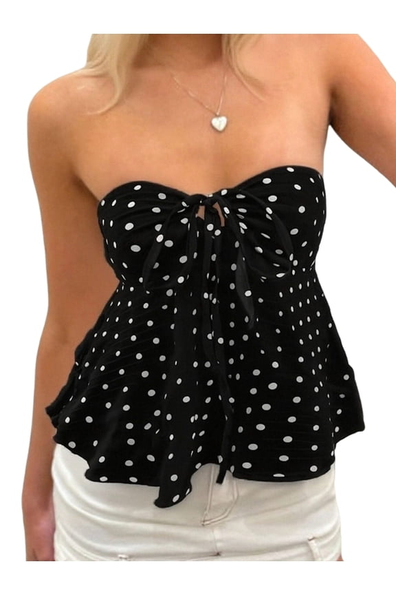 Women Y2k Tube Tops Strapless Floral Bandeau Vest Tie Up Sleeveless Backless Cute Tops Grunge Clothes